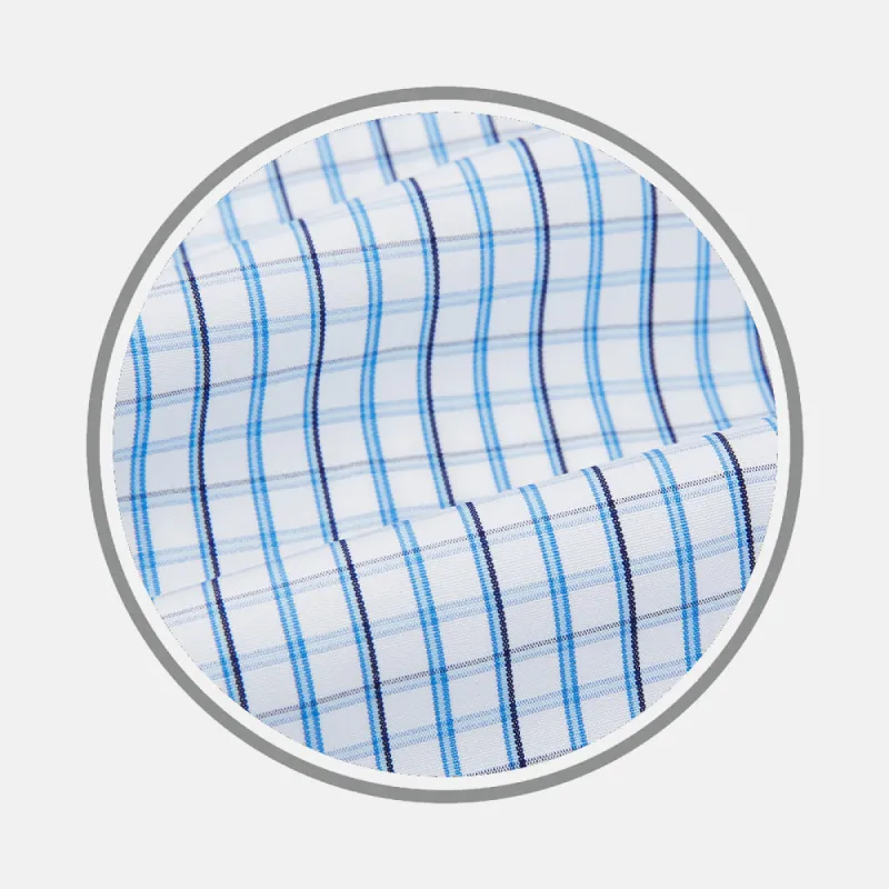 BLUE AND NAVY TATTERSALL CHECK FABRIC sold by Turnbull & Asser