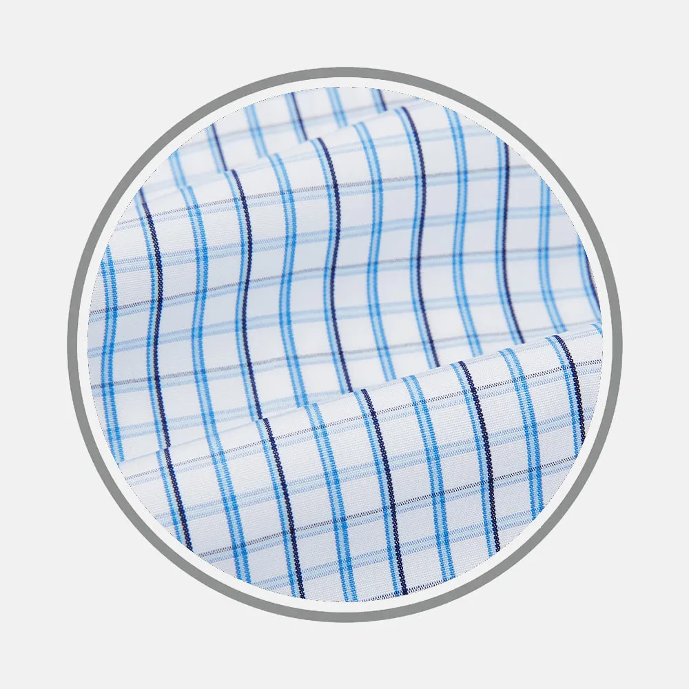 BLUE AND NAVY TATTERSALL CHECK FABRIC sold by Turnbull & Asser