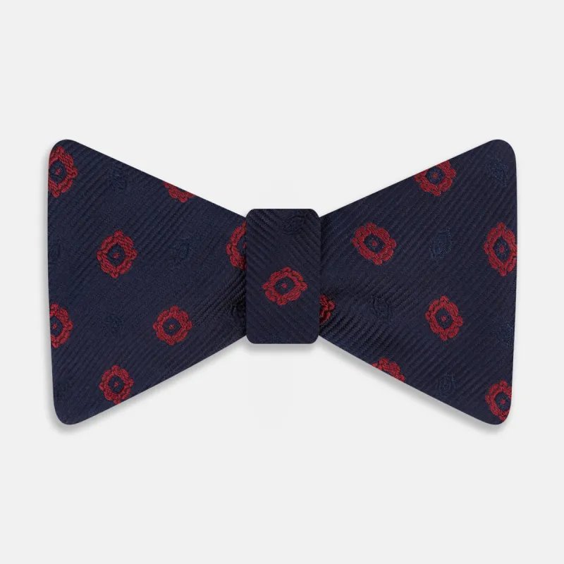 Navy and Burgundy Motif Silk Bow Tie sold by Turnbull & Asser