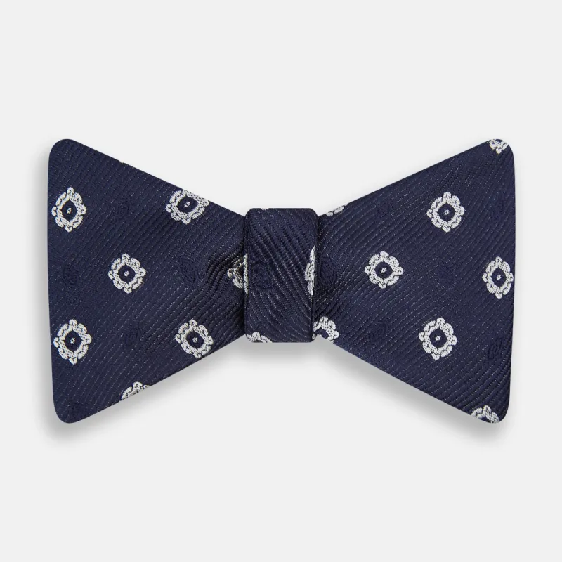 Navy and White Motif Silk Bow Tie sold by Turnbull & Asser