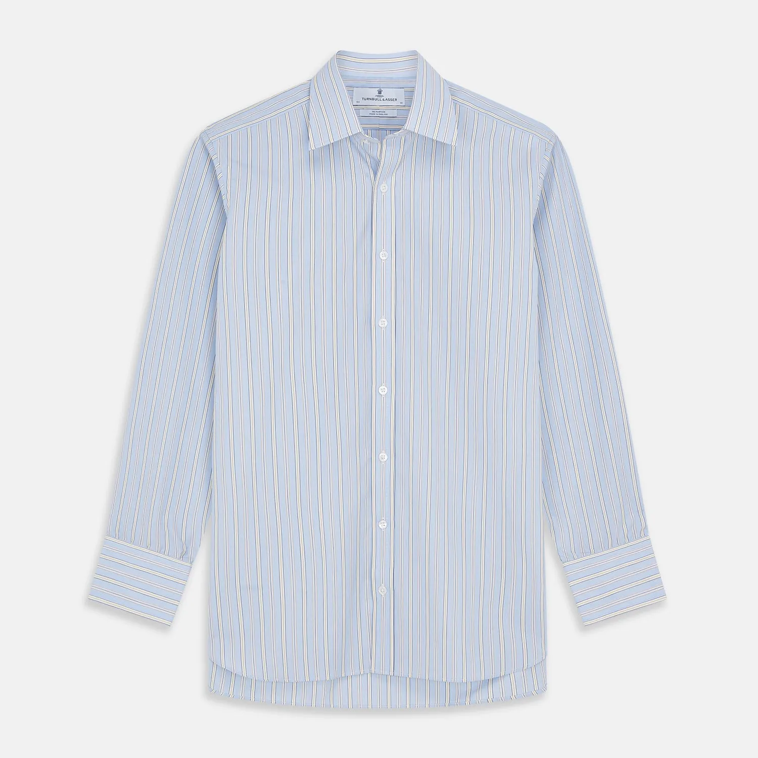 Blue and Yellow Multi Stripe Cotton Regular Fit Mayfair Shirt sold by Turnbull & Asser