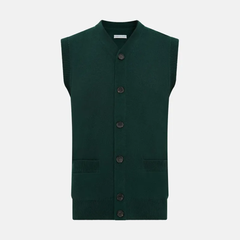 Forest Green Cashmere Sleeveless Cardigan sold by Turnbull & Asser