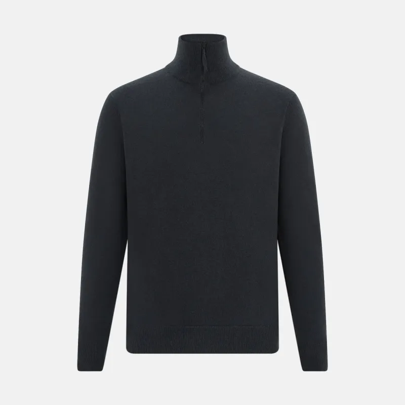 Smoke Grey Half-Zip Cashmere Jumper sold by Turnbull & Asser