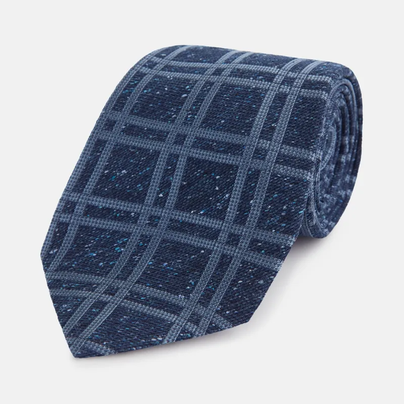 Navy Bold Double Check Silk Tie sold by Turnbull & Asser