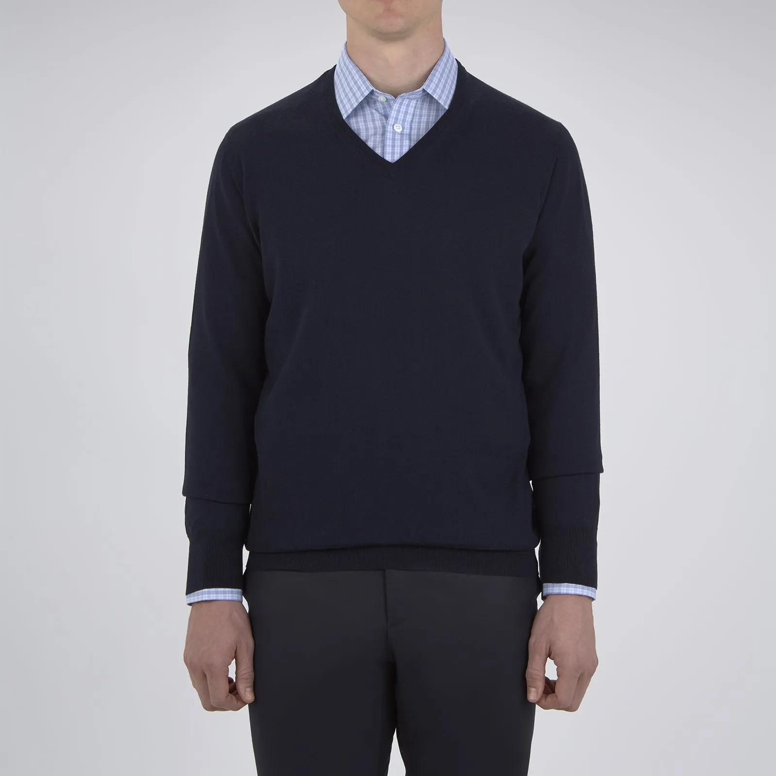Indigo V-Neck Merino Wool Jumper sold by Turnbull & Asser product image thumbnail 2