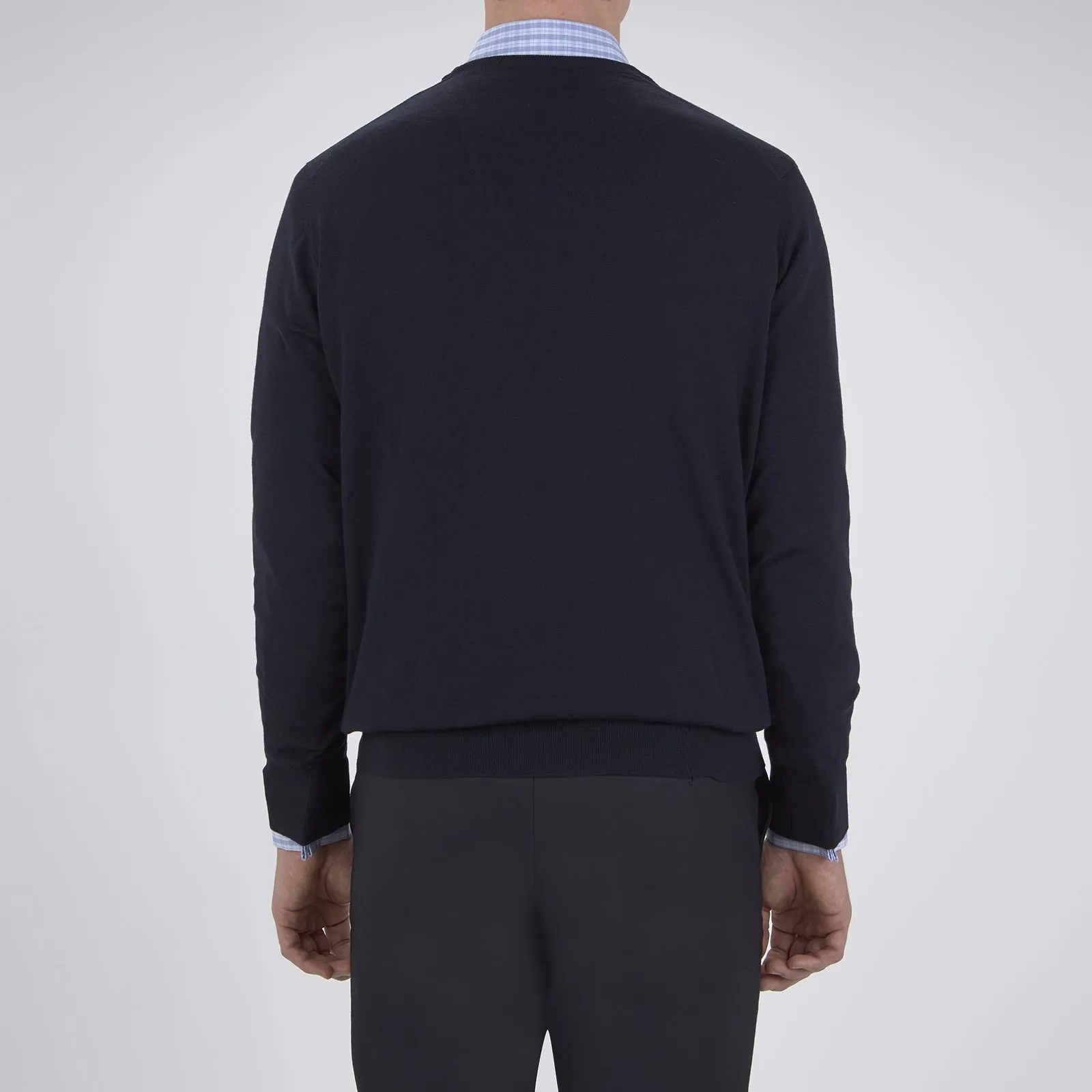 Indigo V-Neck Merino Wool Jumper sold by Turnbull & Asser product image thumbnail 3
