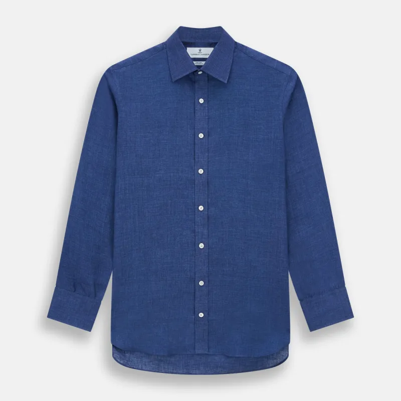 Navy Linen Mayfair Shirt sold by Turnbull & Asser