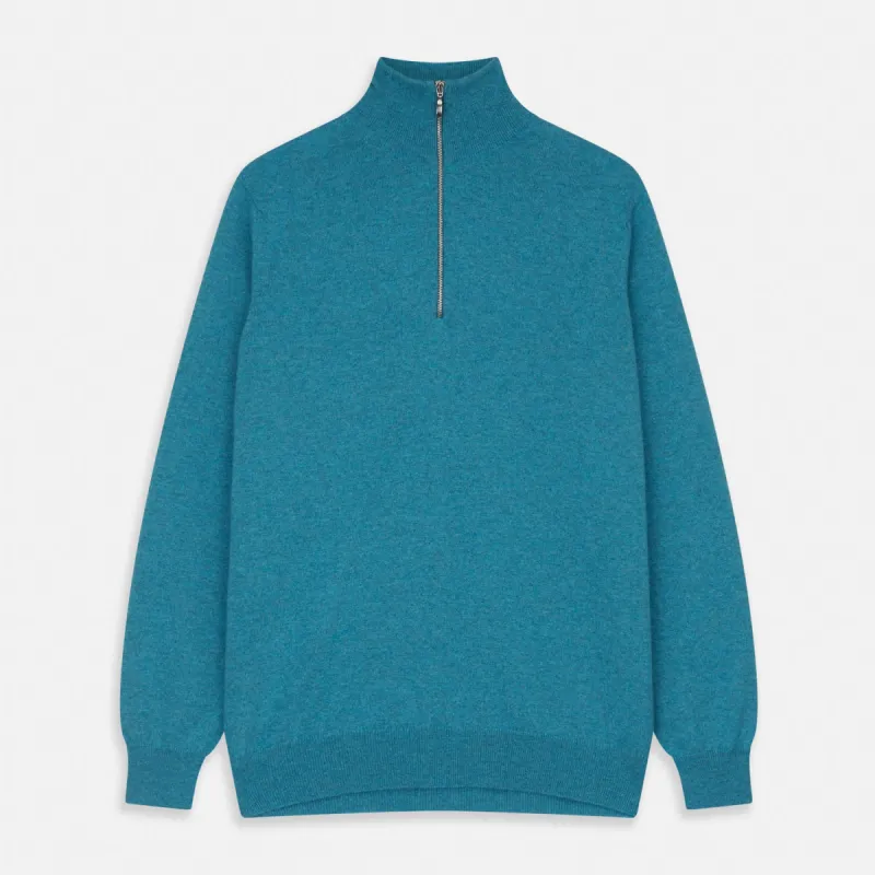 Teal Lennox Half-Zip Jumper sold by Turnbull & Asser