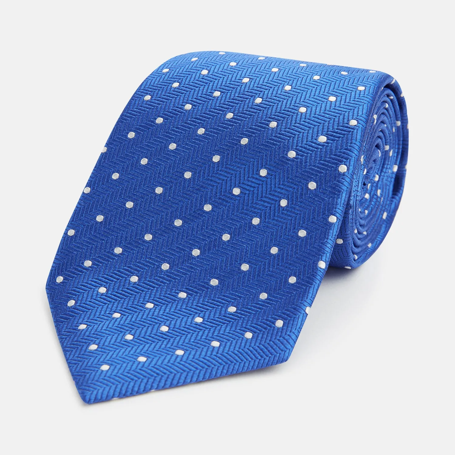 Blue and White Micro Dot Silk Tie sold by Turnbull & Asser