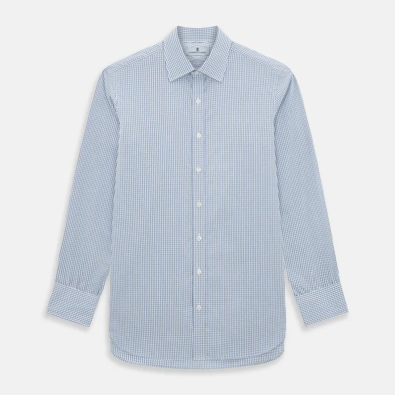 Sky Blue Micro Shadow Check Mayfair Shirt sold by Turnbull & Asser