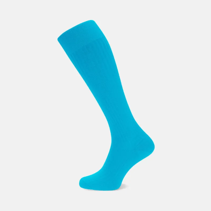 Turquoise Long Cotton Socks sold by Turnbull & Asser