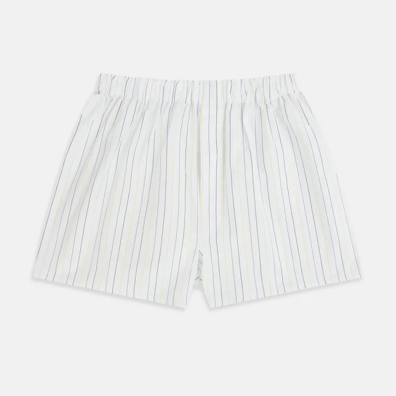 Yellow and Blue Double Stripe Godfrey Boxer Shorts sold by Turnbull & Asser