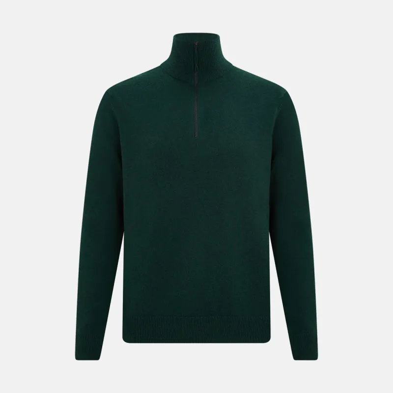 Forest Green Half-Zip Cashmere Jumper sold by Turnbull & Asser