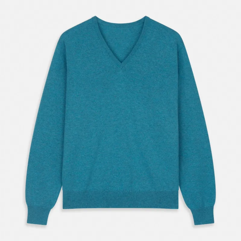 Teal Paden V-Neck Jumper sold by Turnbull & Asser