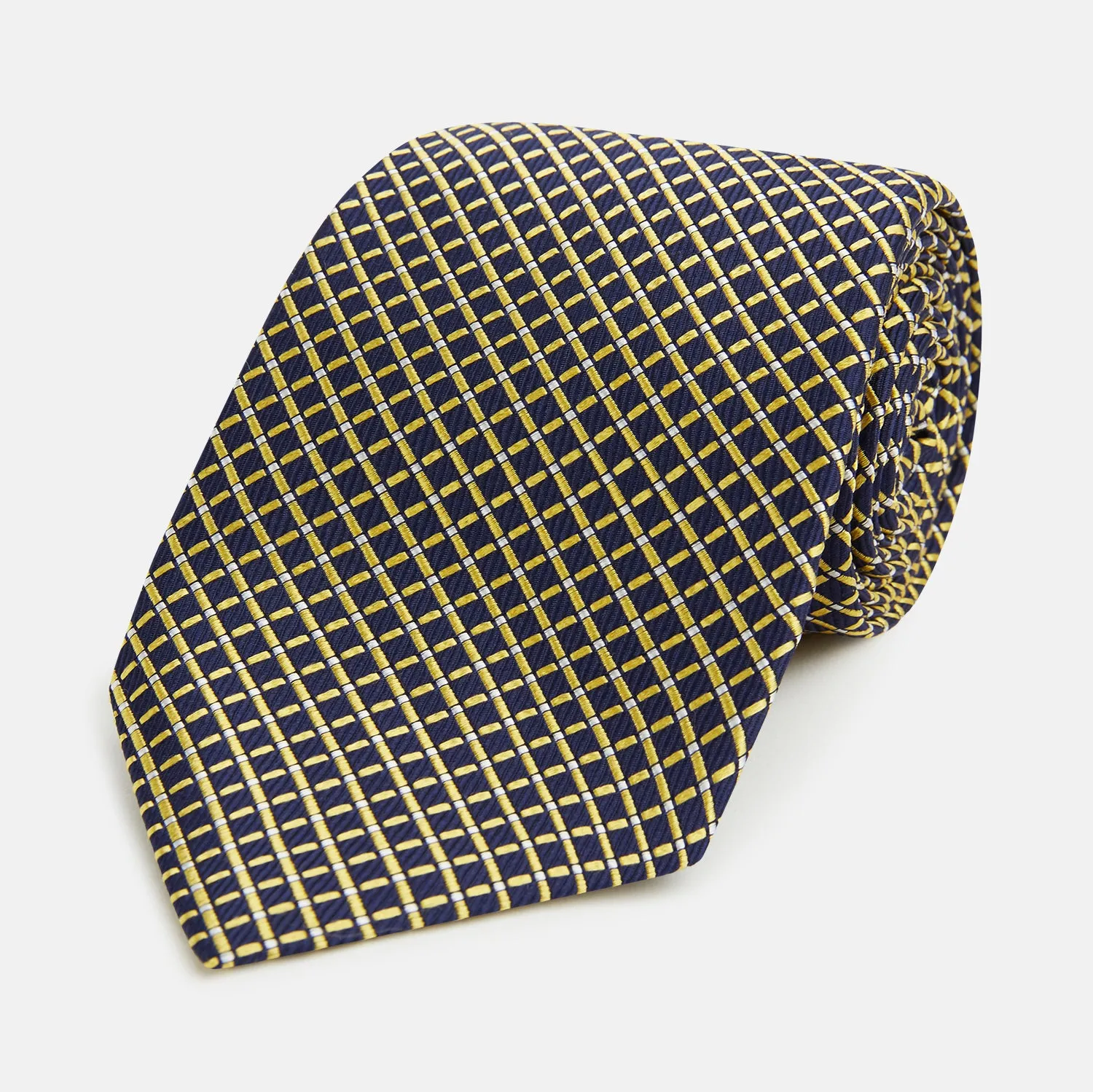Yellow and Navy Diamond Silk Tie sold by Turnbull & Asser