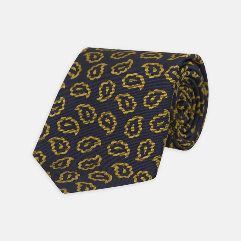 Navy and Gold Petal Paisley Silk Tie sold by Turnbull & Asser