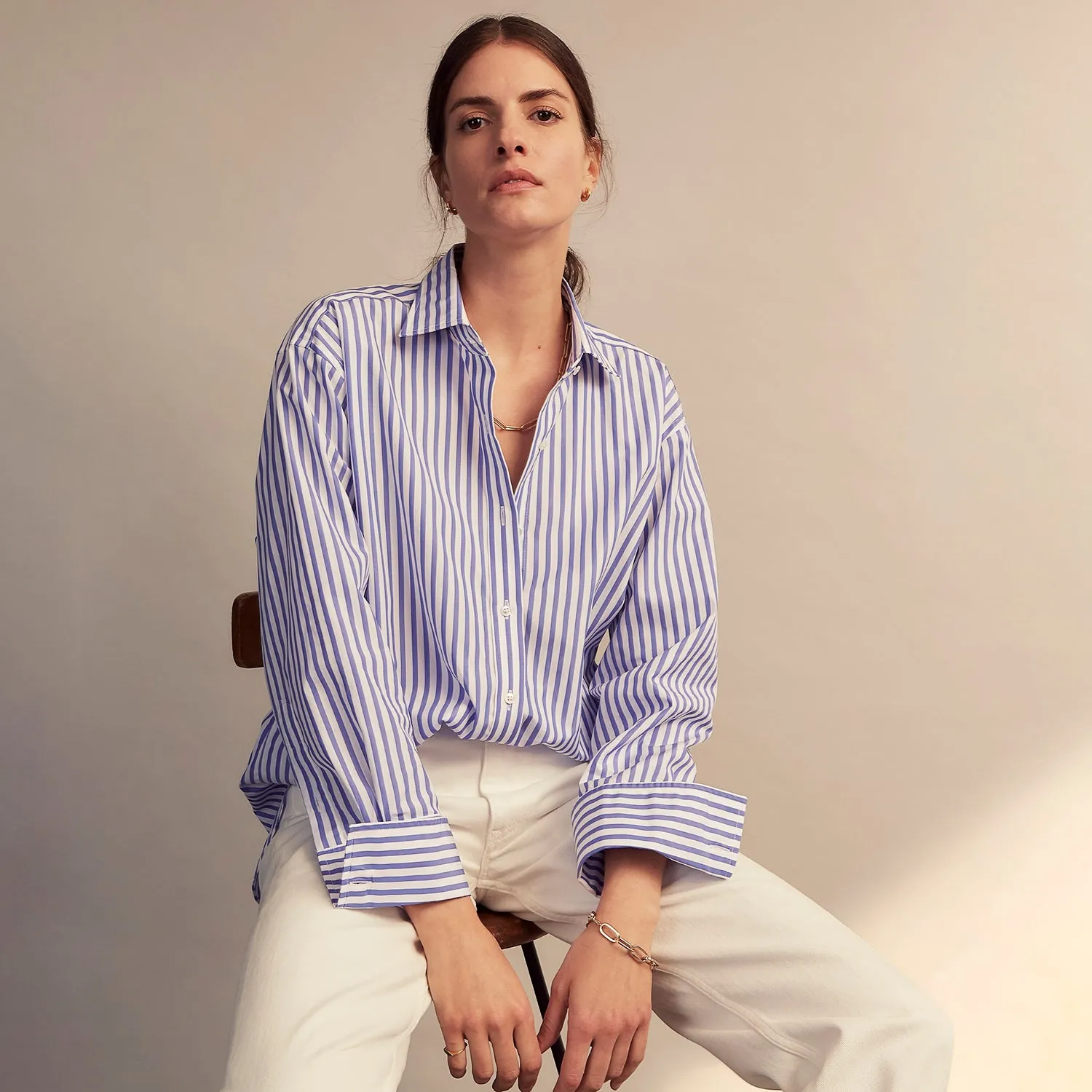 Pale Blue Candy Stripe Cotton Marlene Shirt sold by Turnbull & Asser product image thumbnail 5