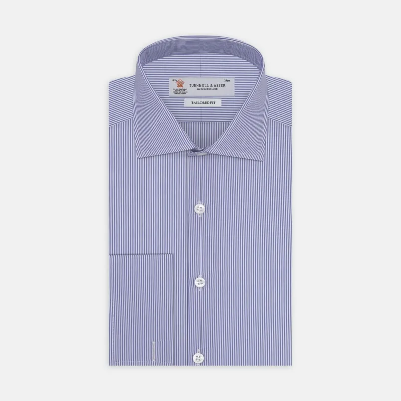 Tailored Fit Blue Fine Bengal Stripe Cotton Shirt with Kent Collar and Double Cuffs sold by Turnbull & Asser