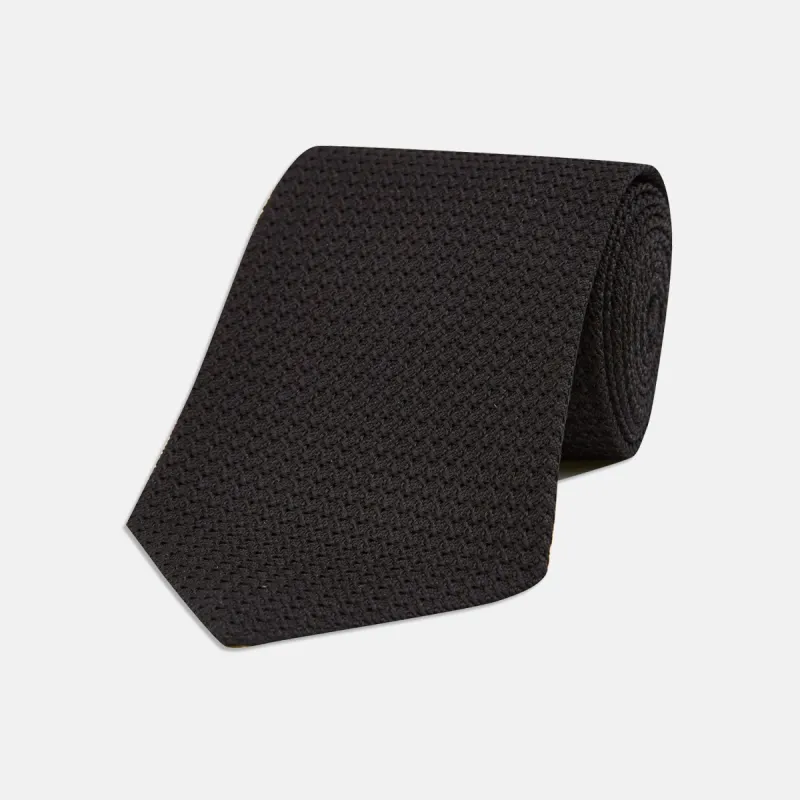 Slim Black Grenadine Silk Tie sold by Turnbull & Asser