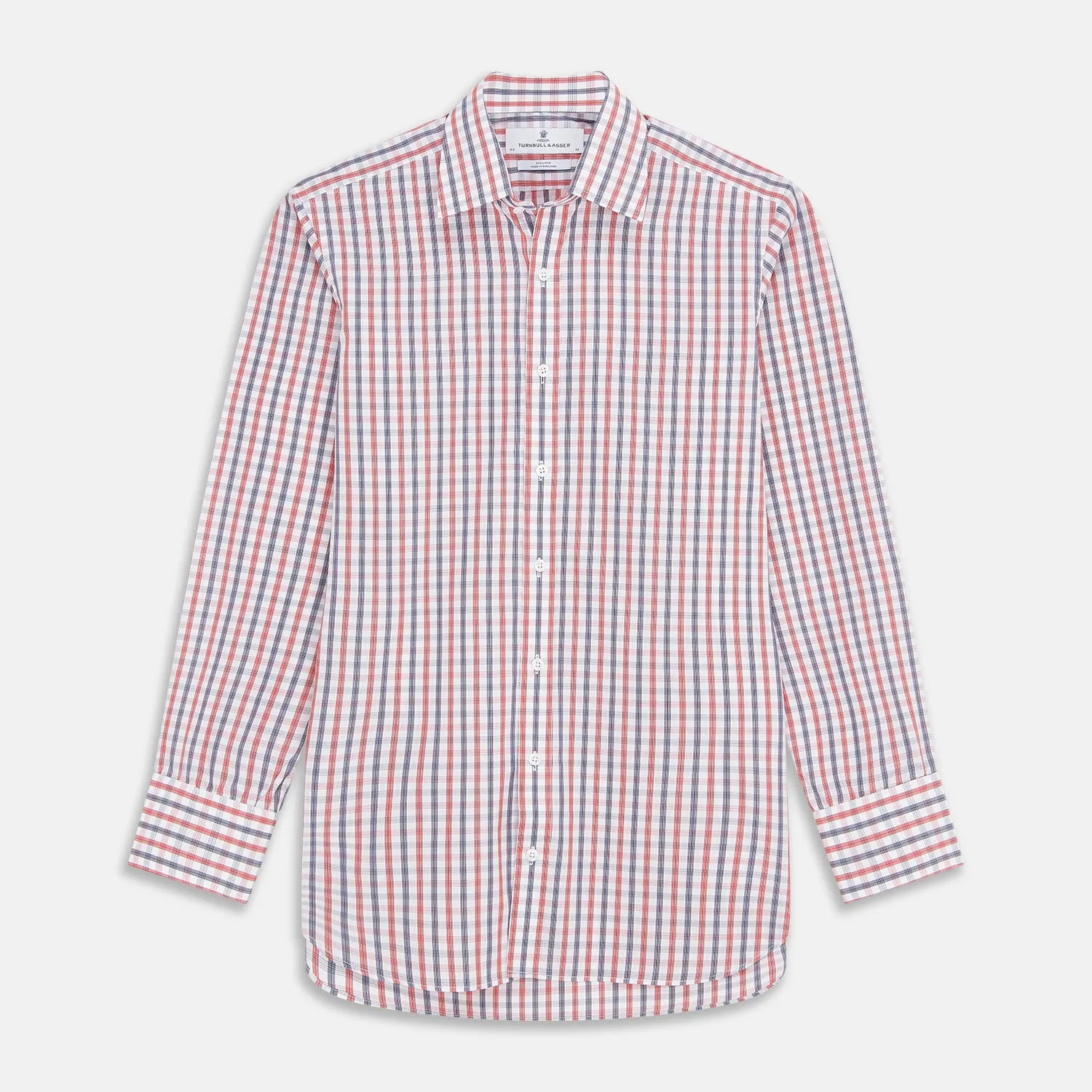 Navy and Red Check Cotton Regular Fit Mayfair Shirt sold by Turnbull & Asser
