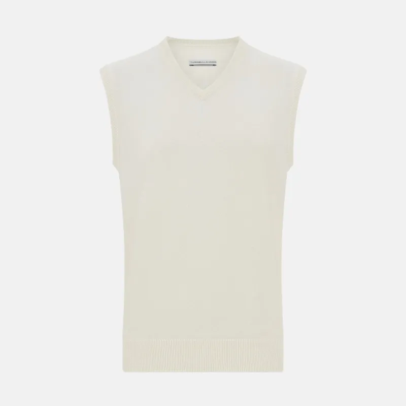 Ivory Cashmere V-neck Vest sold by Turnbull & Asser