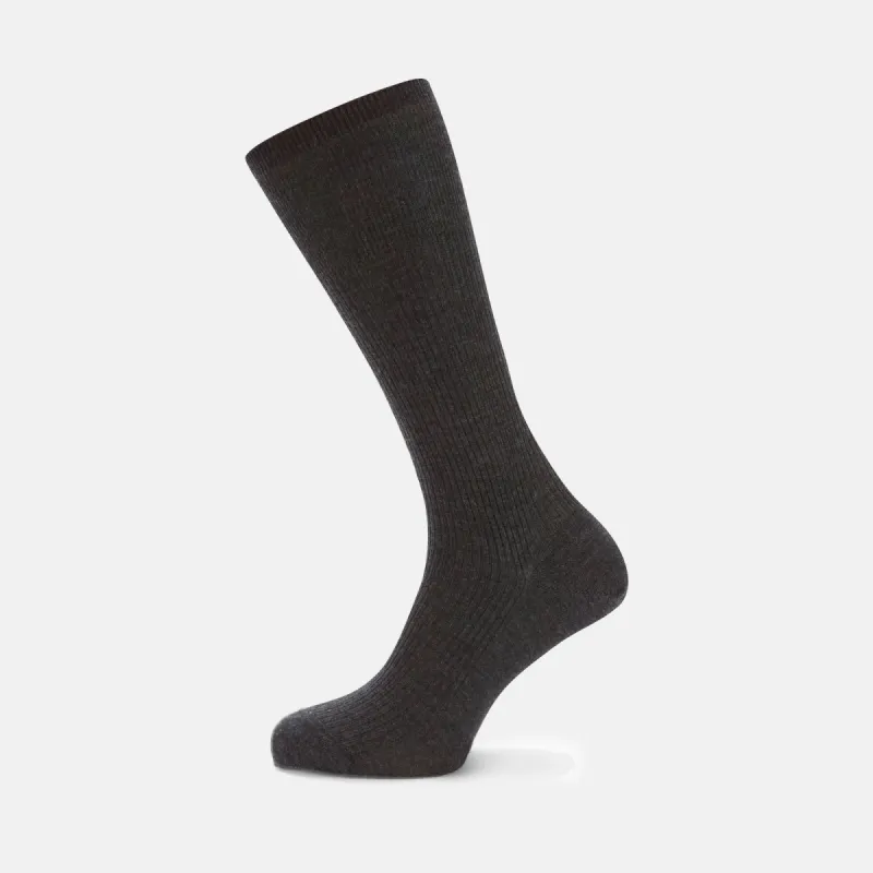 Charcoal Mid-Length Merino Wool Socks sold by Turnbull & Asser