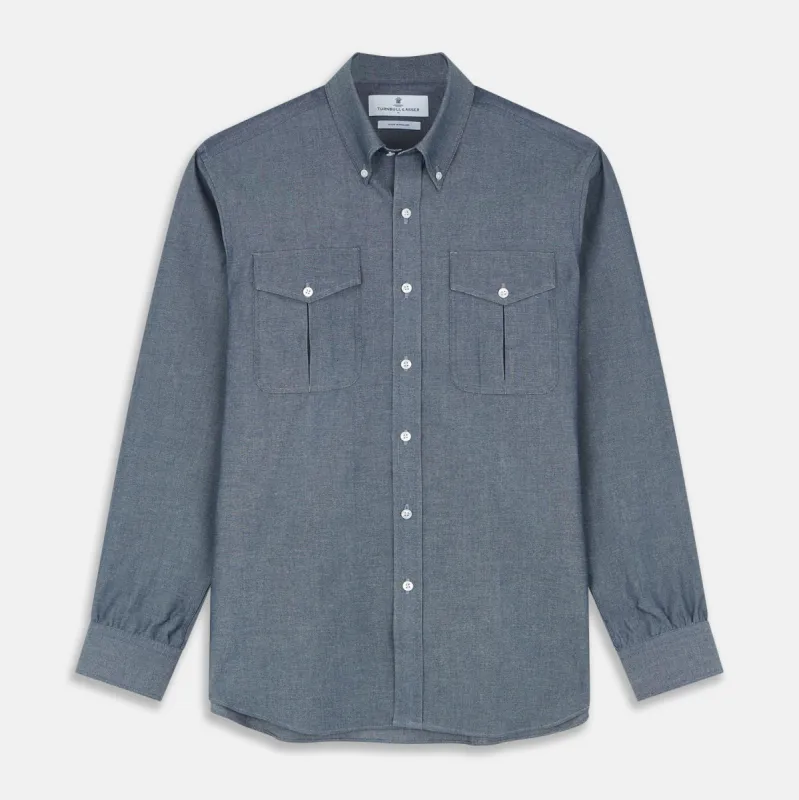 Blue Chambray Weekend Fit Nevis Cotton Shirt With Dorset Collar And 1-Button Cuffs sold by Turnbull & Asser
