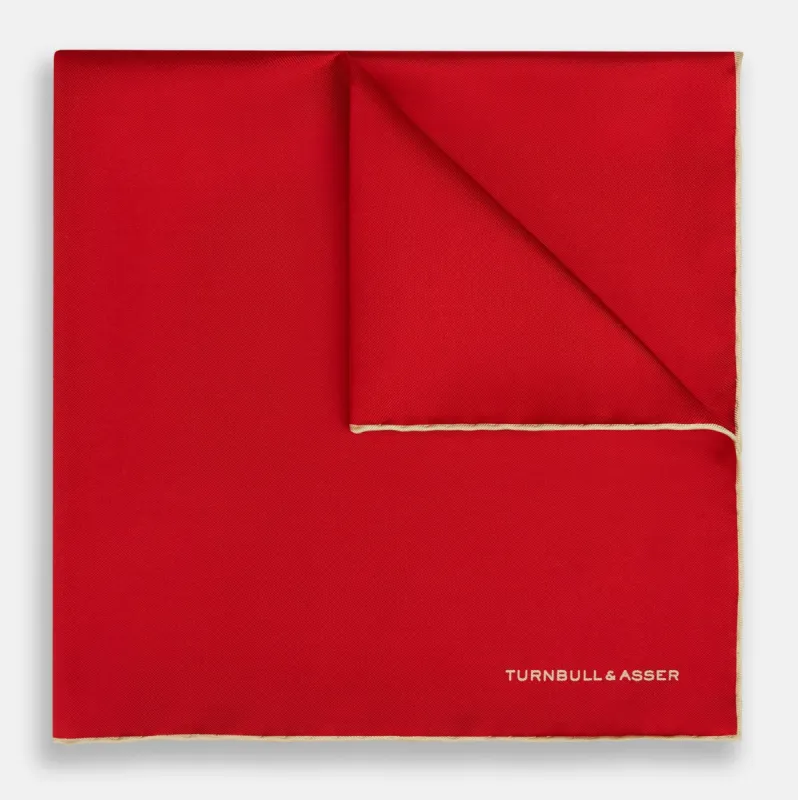 RED AND GOLD PIPED SILK POCKET SQUARE sold by Turnbull & Asser