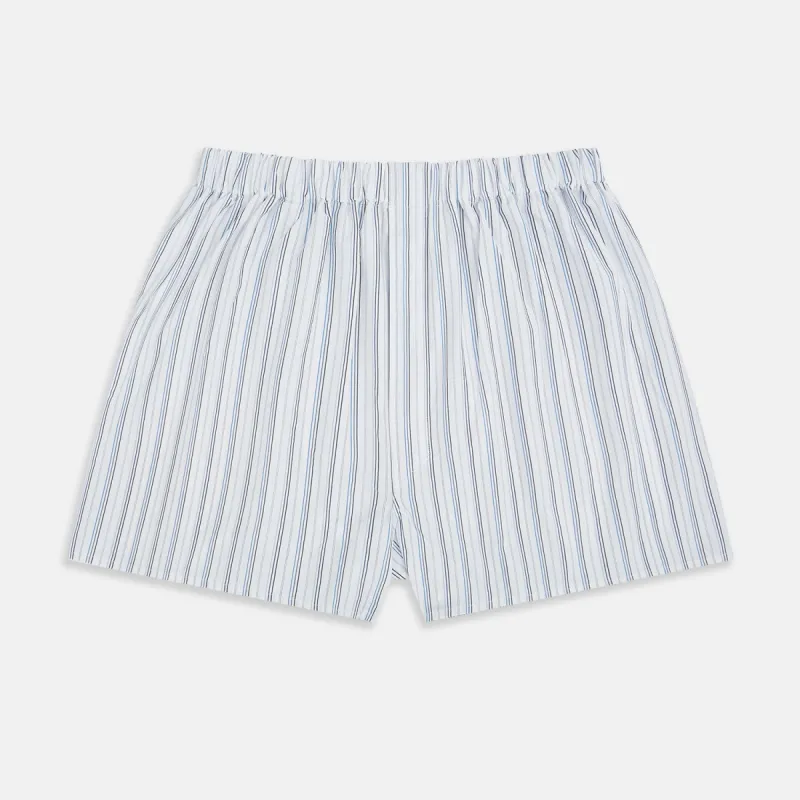 Blue Fine Track Stripe Godfrey Boxer Shorts sold by Turnbull & Asser