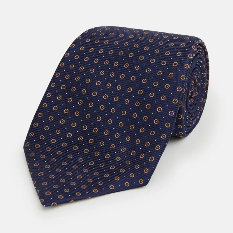 Navy and Brown Circle Silk Tie sold by Turnbull & Asser