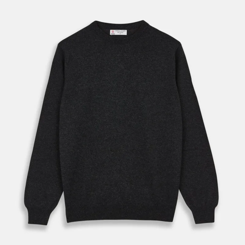 Charcoal Crew Neck Cashmere Jumper sold by Turnbull & Asser