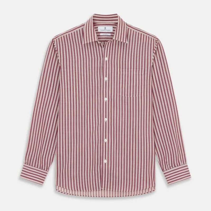Burgundy Multi Stripe Weekend Fit Wool Shirt with Derby Collar and 1 Button Cuffs sold by Turnbull & Asser