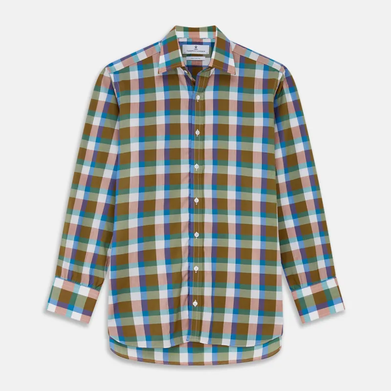 Green and Pink Multi-check Cotton Blend Regular Fit Mayfair Shirt sold by Turnbull & Asser