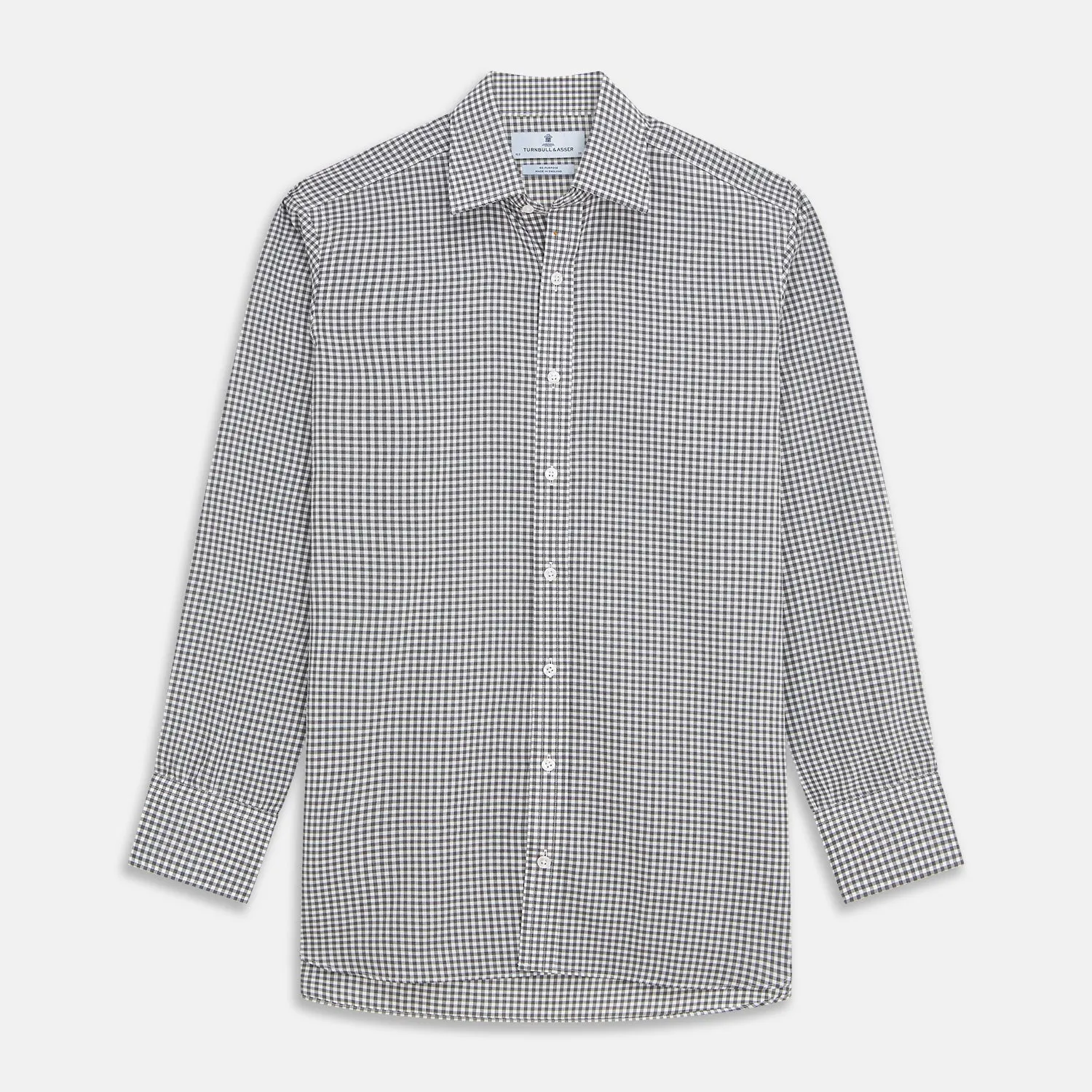 Grey Gingham Check Cotton Melange Regular Fit Mayfair Shirt sold by Turnbull & Asser
