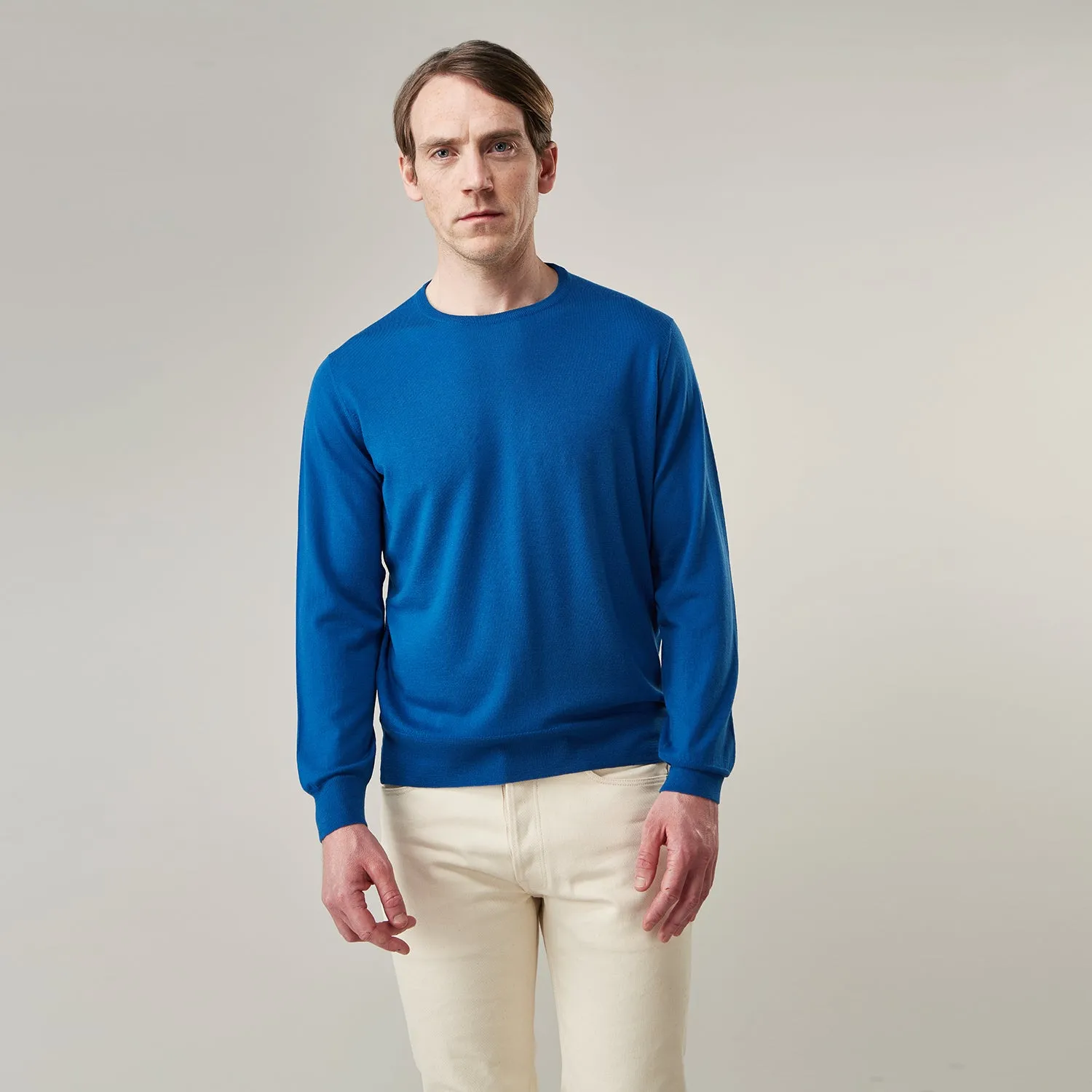 Ocean Blue Merino Kingston Crew Neck Jumper sold by Turnbull & Asser product image thumbnail 5