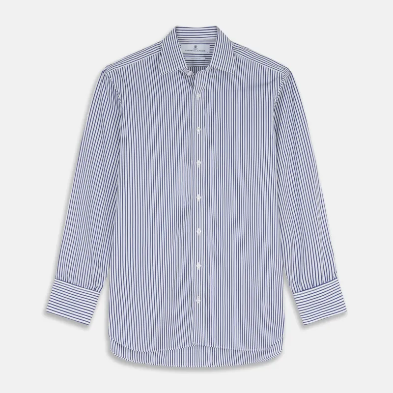 Navy Stripe Cotton Regular Fit Whitby Shirt sold by Turnbull & Asser