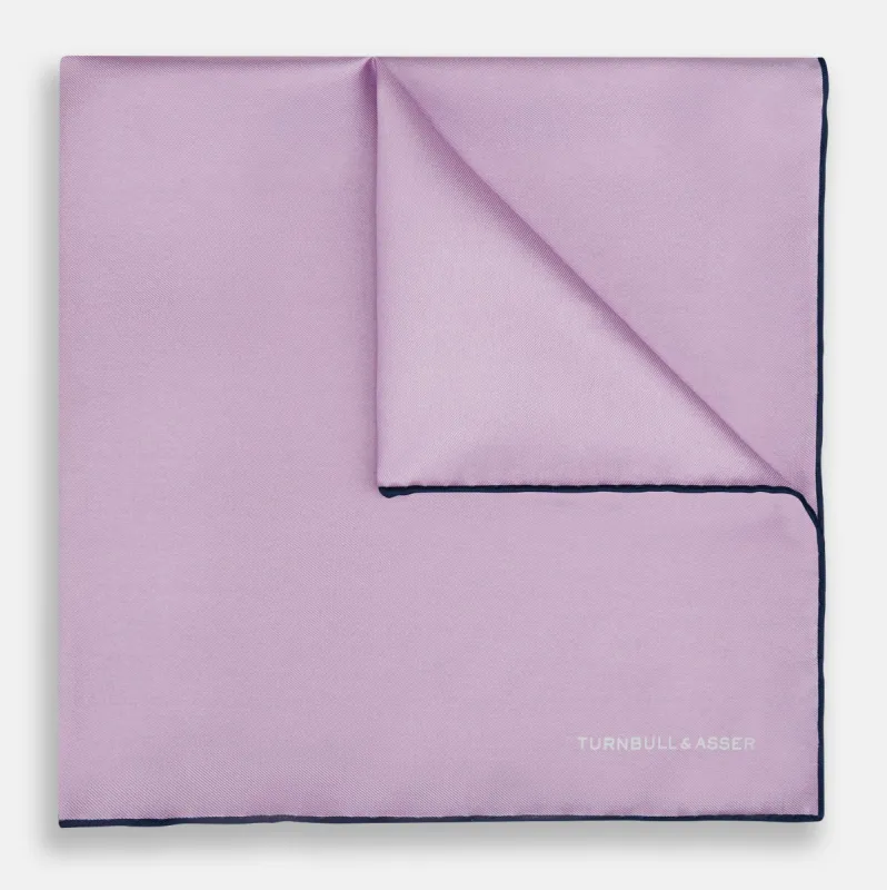 Lilac Piped Silk Pocket Square sold by Turnbull & Asser