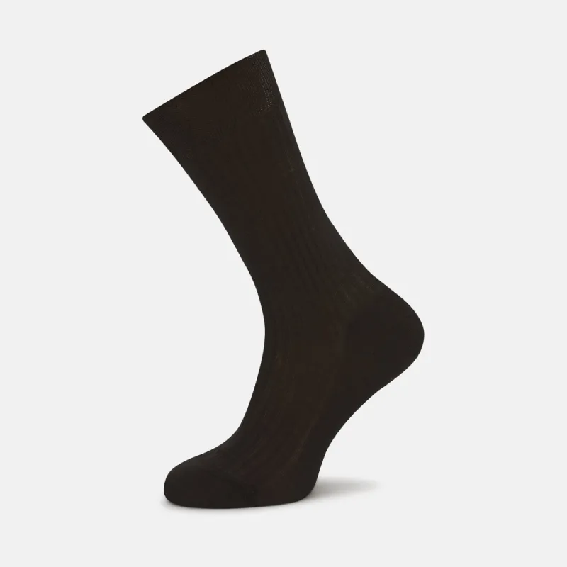 Chocolate Brown Short Cotton Socks sold by Turnbull & Asser