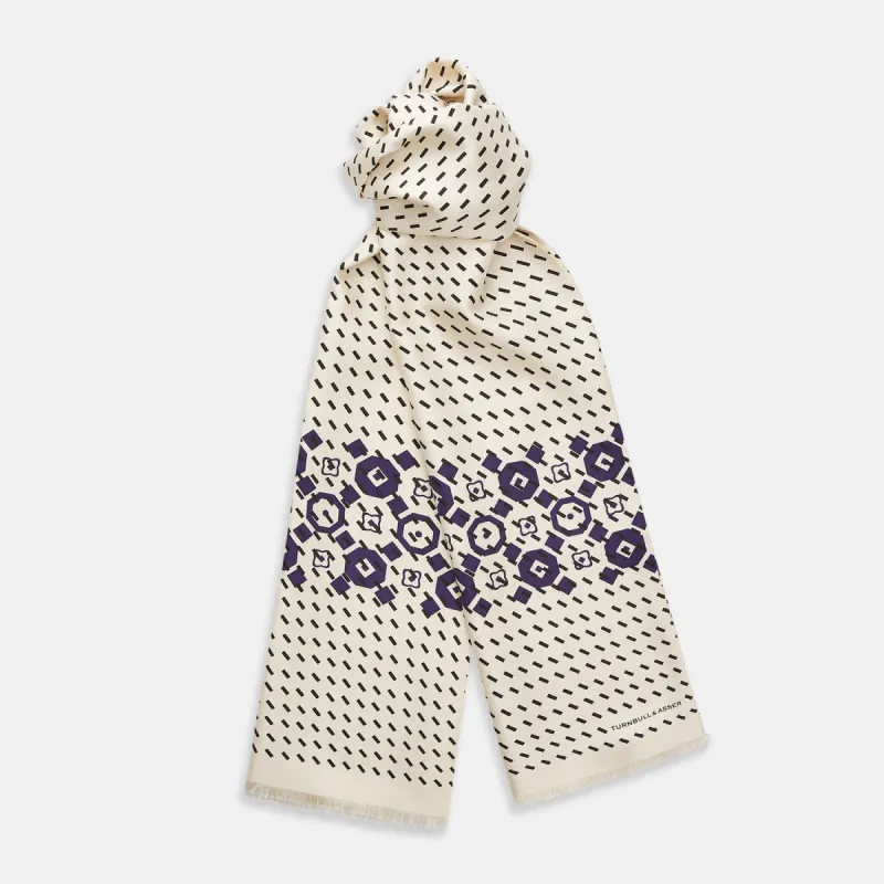 Cream Octagonal Pattern Silk Pin Fringe Scarf sold by Turnbull & Asser