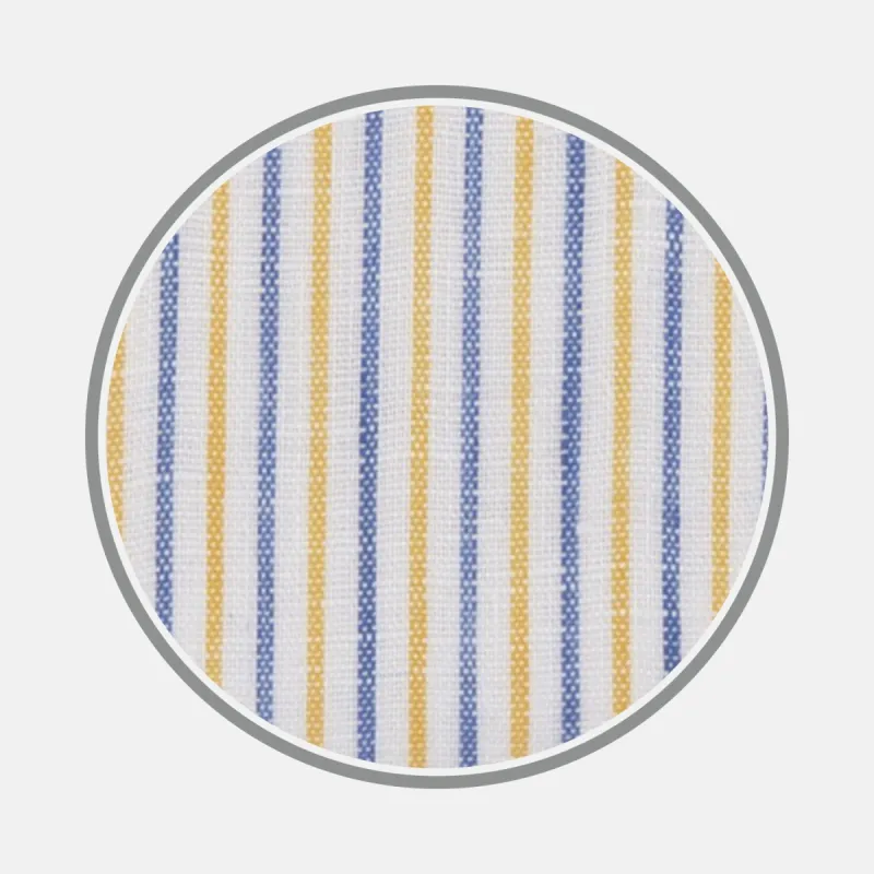 Yellow and Blue Ticking Stripe Linen Fabric sold by Turnbull & Asser