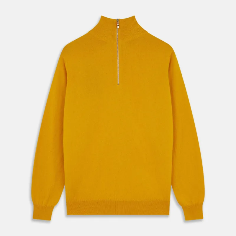Gold Lennox Cashmere Half-Zip Jumper sold by Turnbull & Asser
