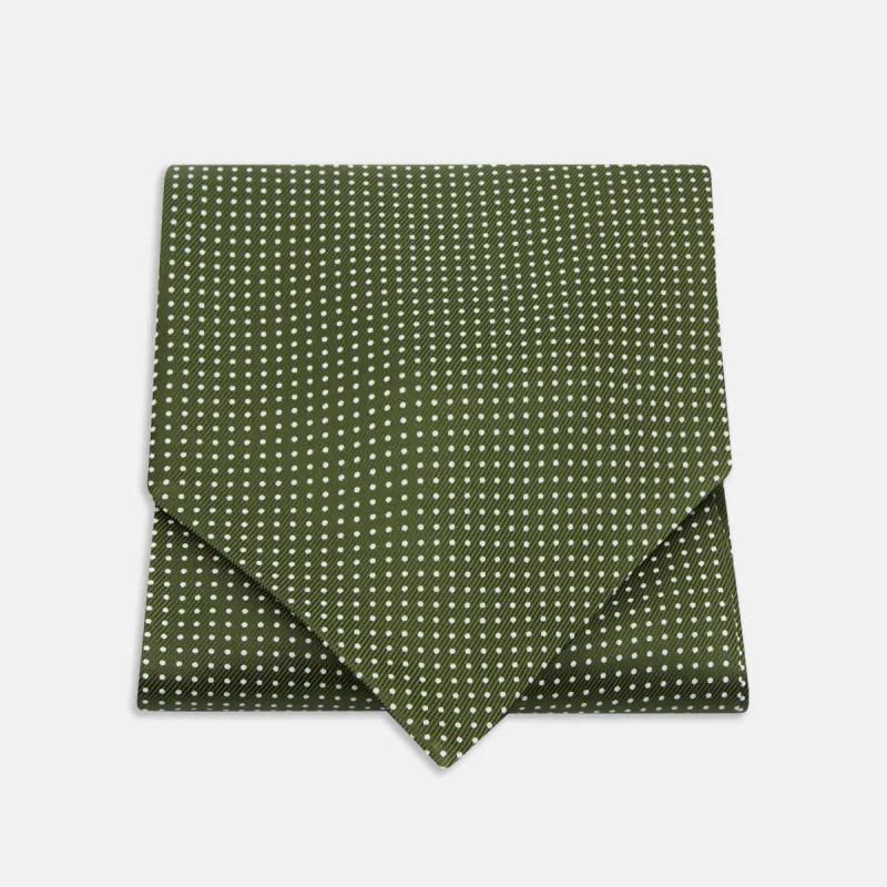 Olive Green and White Small Spot Silk Ascot Tie made by Turnbull & Asser