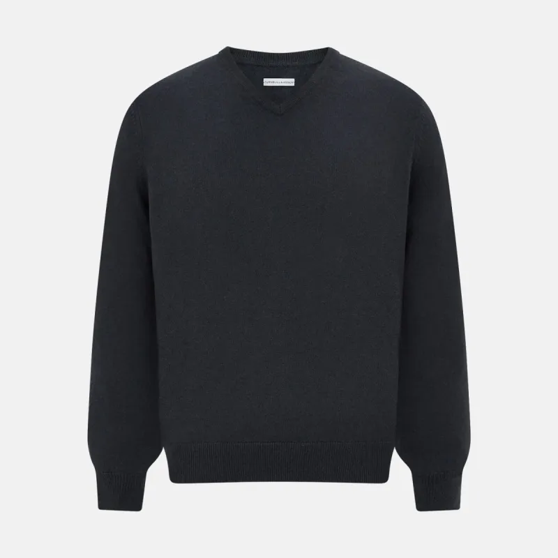 Dark Green Cashmere V-Neck Jumper sold by Turnbull & Asser