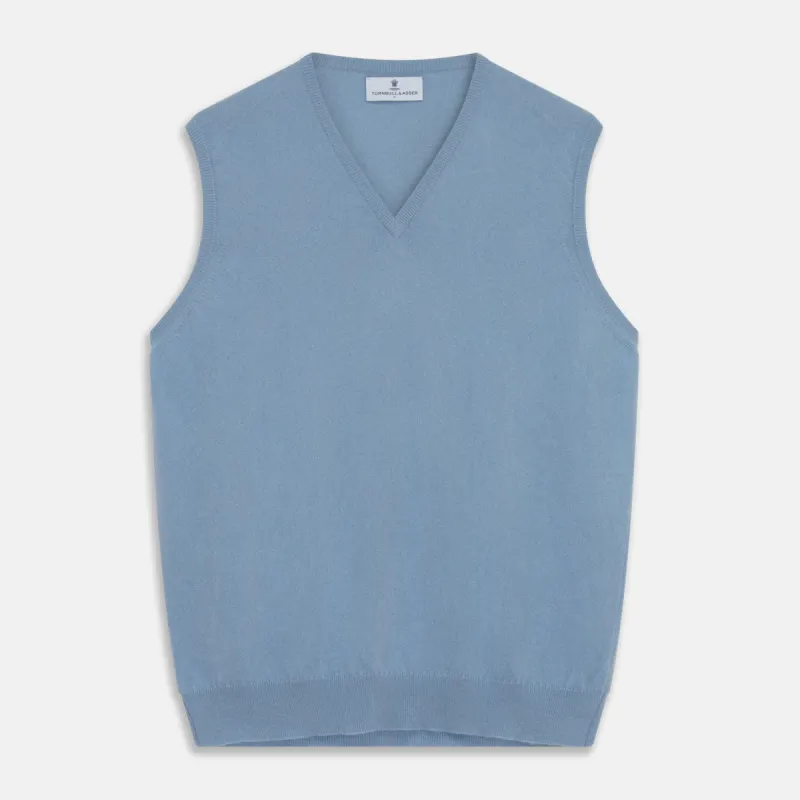 Pale Blue Cashmere Ifor Slipover sold by Turnbull & Asser