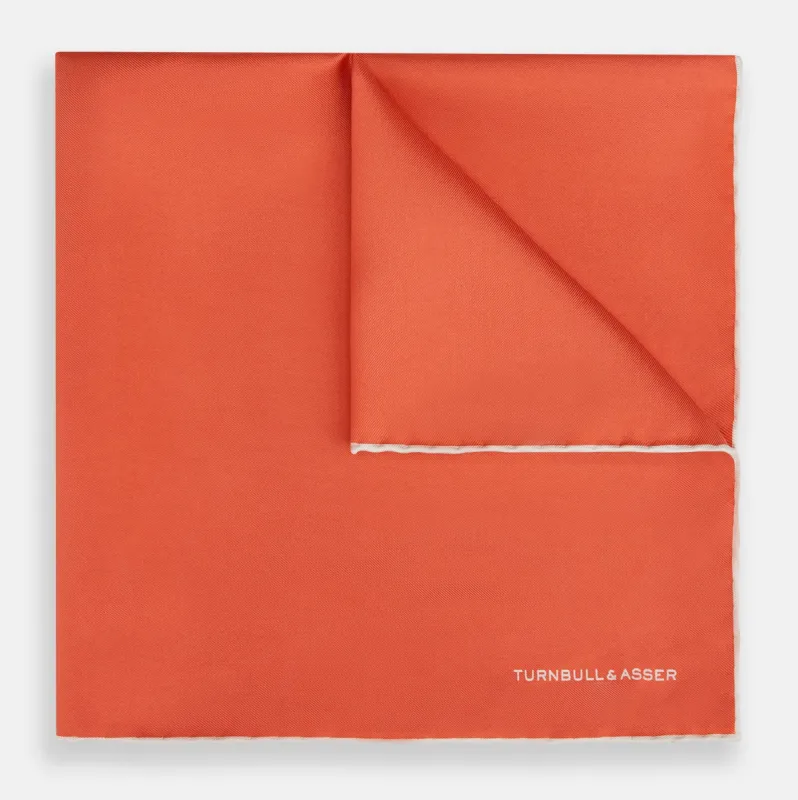 Orange and White Piped Silk Pocket Square sold by Turnbull & Asser