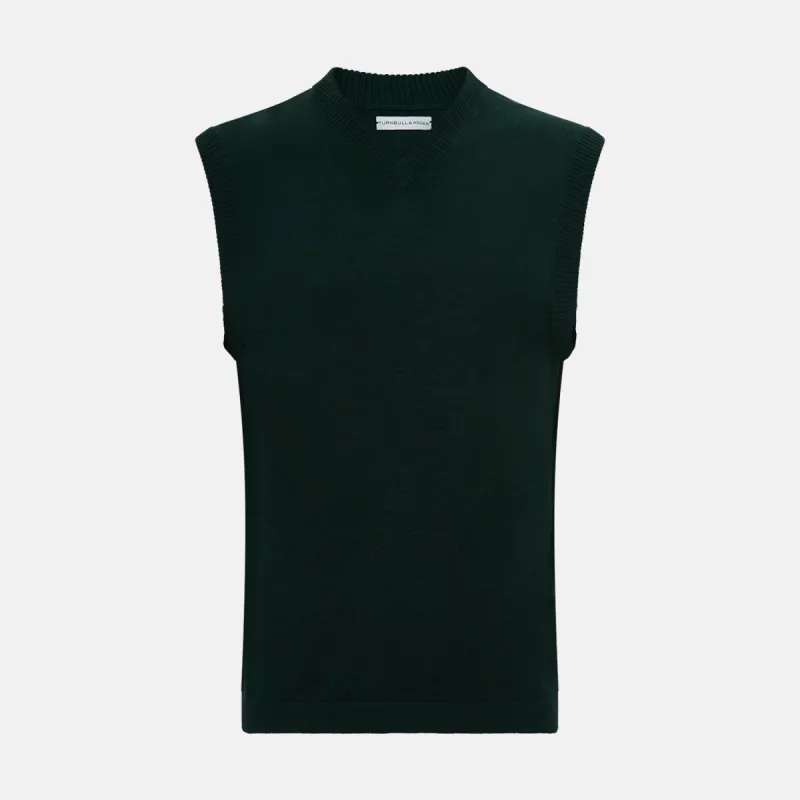 Forest Green Fine Merino V-Neck Vest sold by Turnbull & Asser