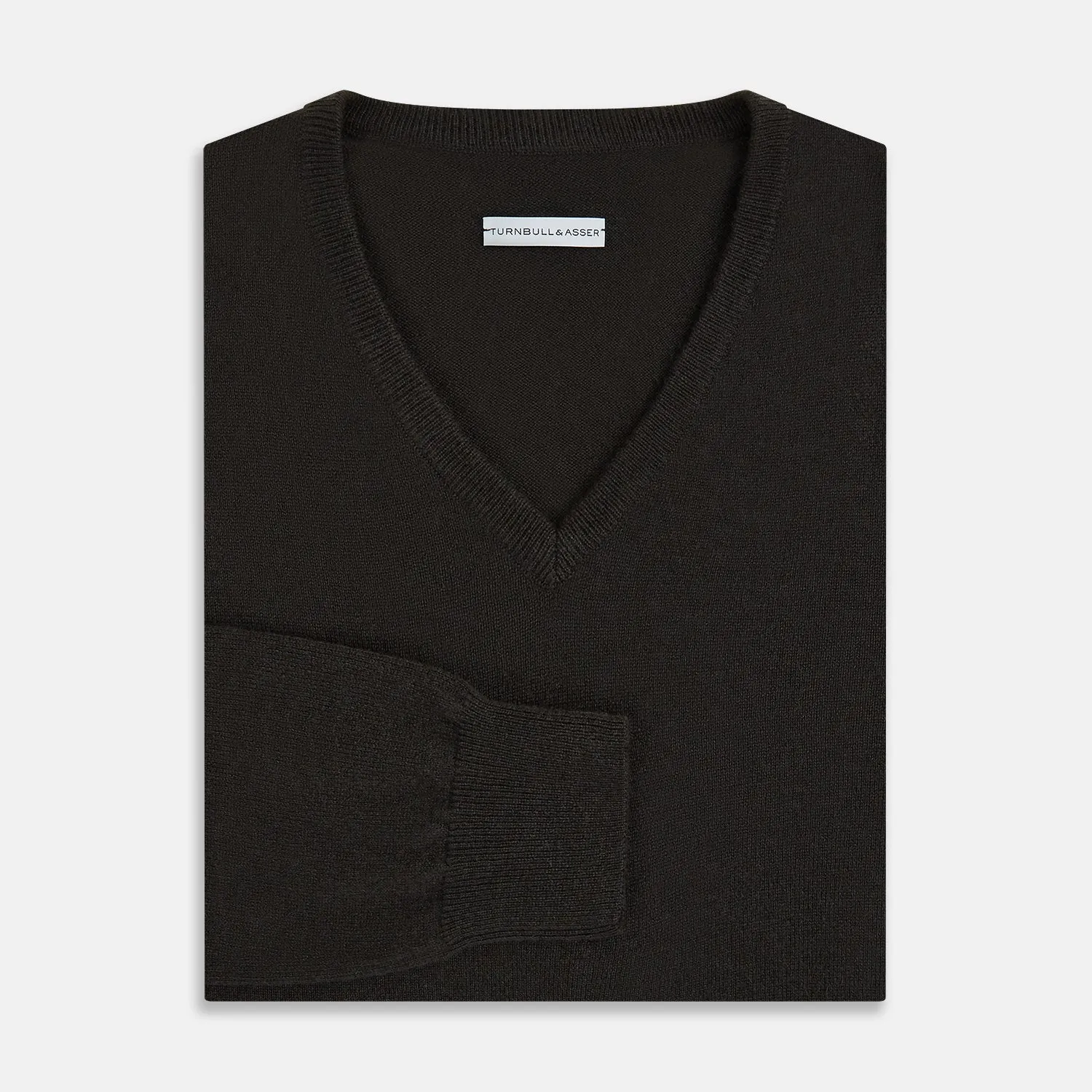 Dark Brown Cashmere V-Neck Jumper sold by Turnbull & Asser product image thumbnail 4