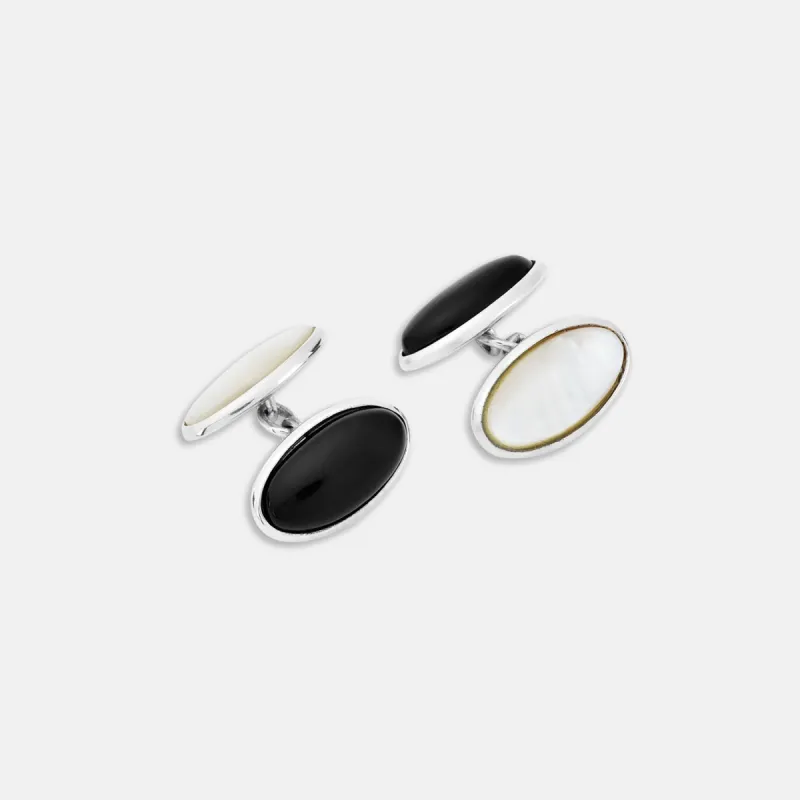 Reversible Monochrome Sterling Silver Oval Cufflinks sold by Turnbull & Asser
