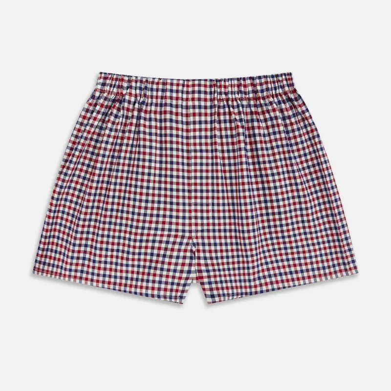 Burgundy Gingham Check Godfrey Boxer Shorts sold by Turnbull & Asser
