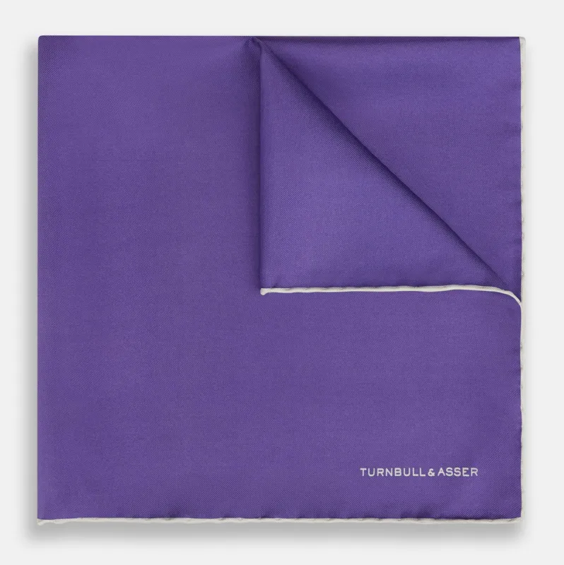 VIOLET AND ECRU PIPED SILK POCKET SQUARE sold by Turnbull & Asser